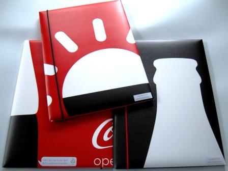 Recycled poster folders made from Coca-Cola Adshels 